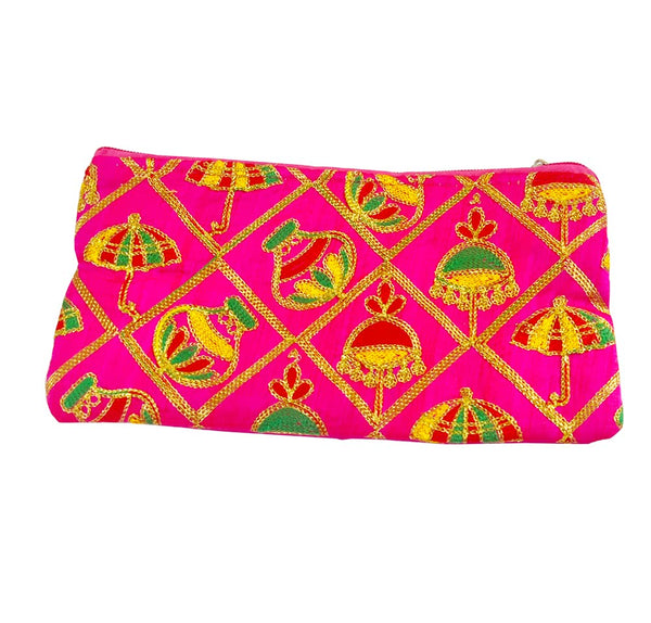 DMS RETAIL Traditional Umbrella Embroidery Purse for Women,Shagun Pouch,Return Gift For Wedding Mehndi Haldi Wedding Engagement Pooja Party Favor Bags Pack Of (3)