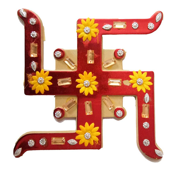 DMS RETAIL Acrylic Multicolor Stone Studded Big Size Swastik Sticker for Wall Decoration Swastik Sticker for Door Decoration Diwali Decoration Big Size