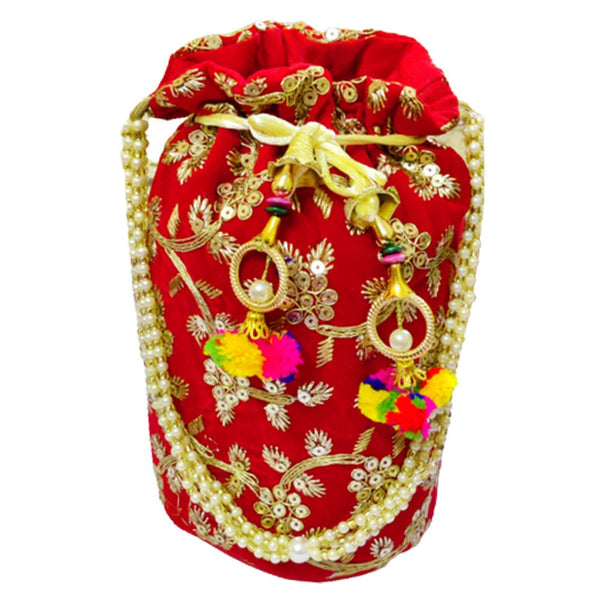 DMS RETAIL Velvet Embellished Potli Bag For Women Combo Of 9 Potli Bags