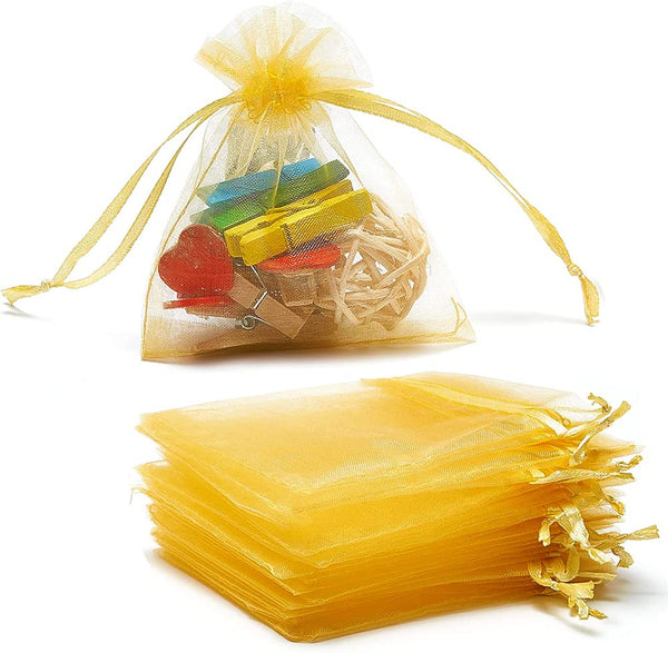 DMS RETAIL Net Fabric Drawstring Pouch for Dry Fruits Packing Organza Shagun Potli Wedding Party Favor Gift Bags 13X18 CMS PACK OF 15 Bags (GOLDEN)