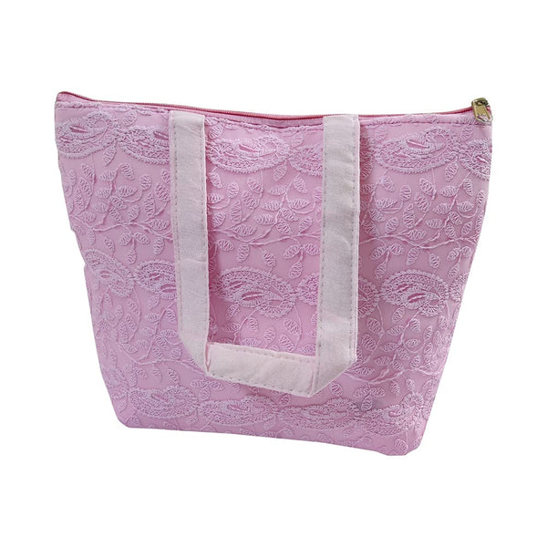 DMS RETAIL Women's Lucknowi Traditional Embroidered Handbag/Purse with Handle (Pink)