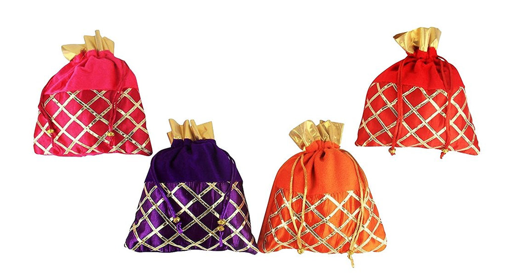 DMS RETAIL Return Gift Bags/Wedding Party Favor/Jewellery Pouch/Shagun Gift Pouch/Velvet Shimmer Potli Bag/Shagun Pouch/Ethnic Bag/Return Gift Potli Bags Pack of 8 (Small)