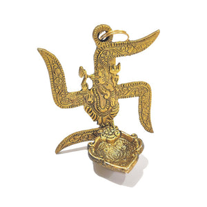 DMS RETAIL Metal Swastik Ganesh Raman Diya for Wedding for Temple Or for Pooja|Raman Divi for Wedding 5 inch