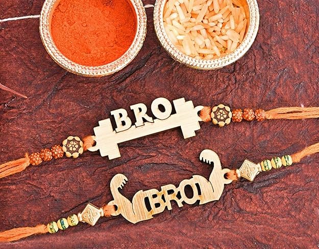 DMS RETAIL Bro Gym Rakhi Set For Brother Bhai Bhaiya | Combo For Elder Younger Brother | Pack Of 2 Rakhi For Unisex Adult | 1 Roli Tilak Pack | 1 Greeting Card