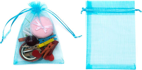 DMS RETAIL Organza Return Gift Packing Bags Potli |Pouch for Kids I Return Gift Pouch for Woman I Drawstring Pouches For Wedding Plain Organza Bag Pouches 8X10 CMS Set Of 20 Pcs (SKY BLUE)