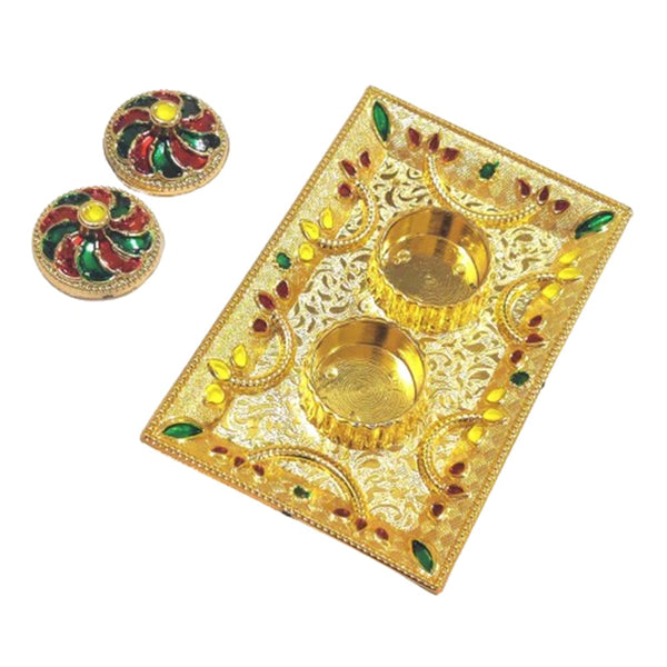 DMS RETAIL Elegant Golden Kankavati for Home Mandir | Temple | Diwali Decoration | Wedding | Home Décor|Rakhi Thali|Tilak Plate