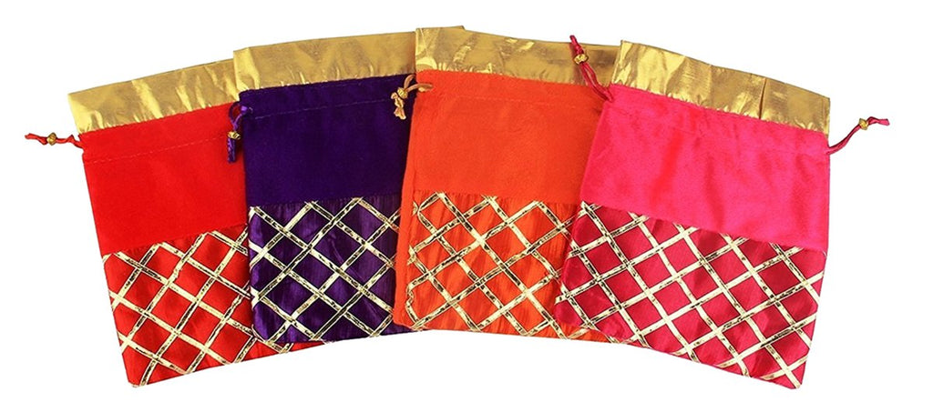DMS RETAIL Return Gift Bags/Wedding Party Favor/Jewellery Pouch/Shagun Gift Pouch/Velvet Shimmer Potli Bag/Shagun Pouch/Ethnic Bag/Return Gift Potli Bags Pack of 8 (Small)