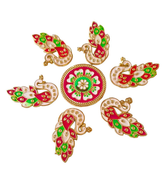 DMS RETAIL Metal Peacock Rangoli Return Gift diiwali/Wedding Gift/Makarsankranti Handcrafted Decorative Diwali/Navratri Rangoli Set/Decorations