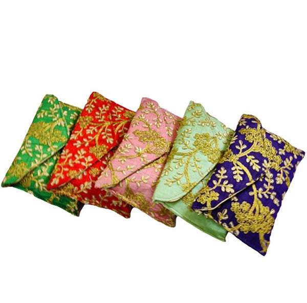 DMS RETAIL Embroidered Silk Clutch Purse For Women Round Shape Envelope Clutches for women (Pack Of 6)