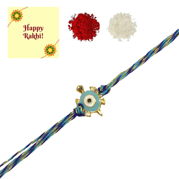 DMS RETAIL "TORTOISE with Blue MOTI Combination Rakhi For Brother with Roli-Chawal & Greeting Card.. (Designer Rakhi for Special Rakshabandhan Festival Set Of 6 Rakhi