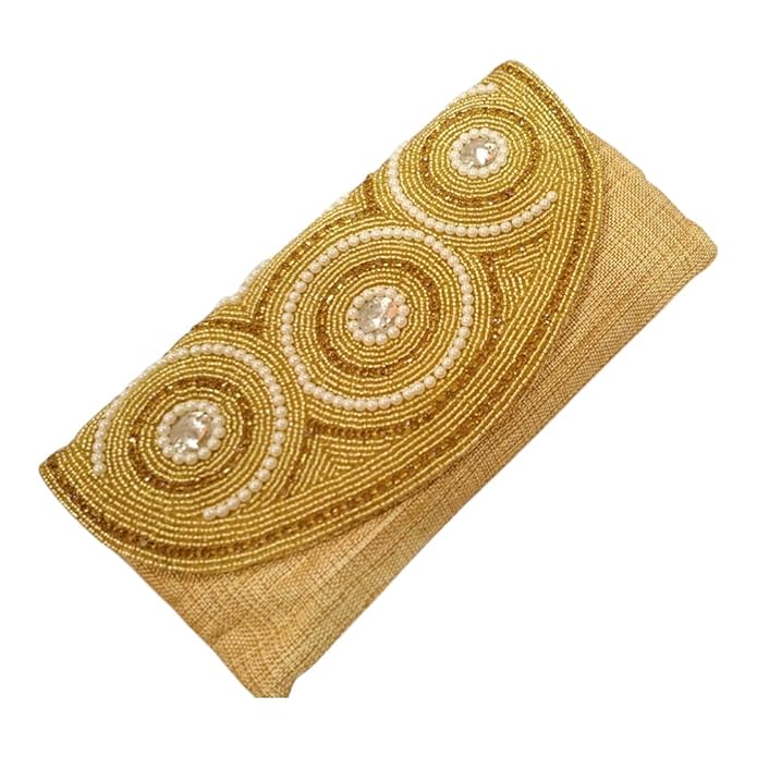 DMS RETAIL Handmade Gold Beaded Clutch for Women