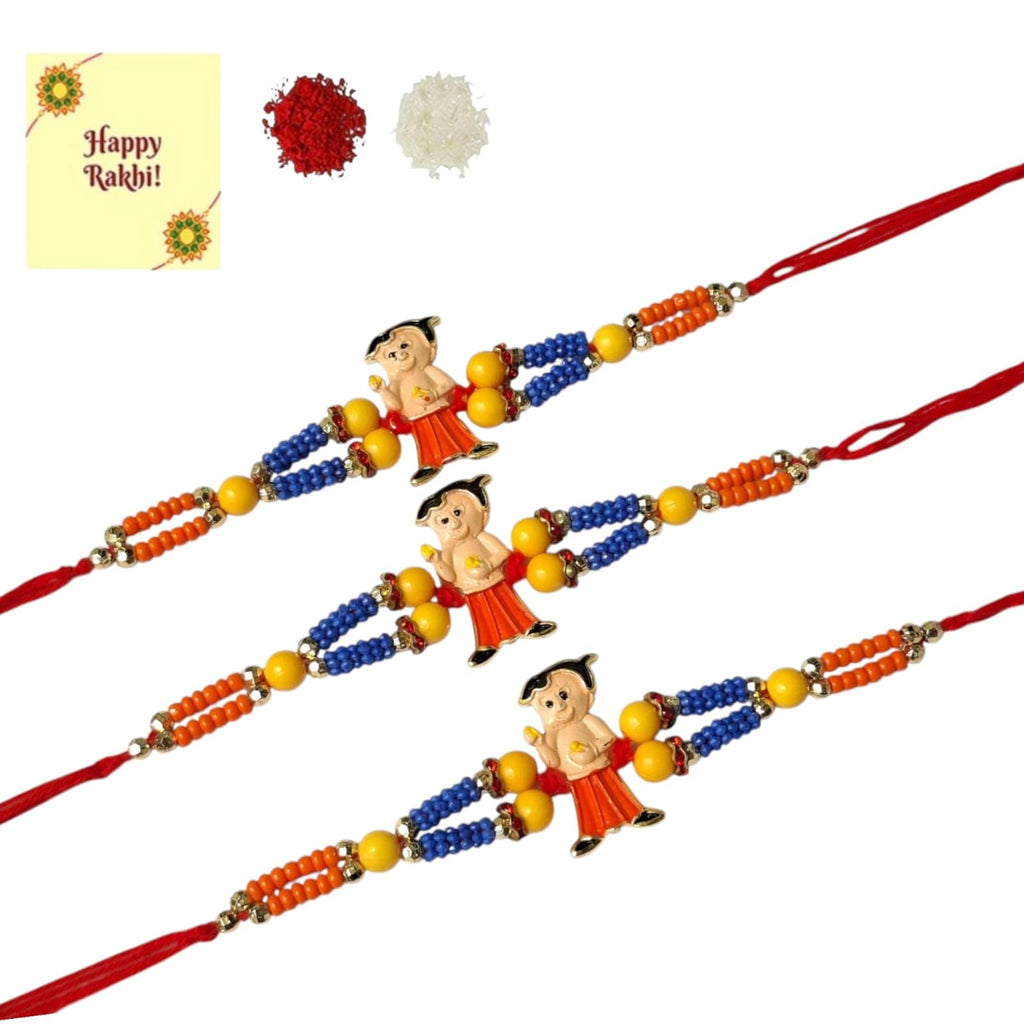 DMS RETAIL Cartoon Character Rakhi for Kids little Bhai Brother Bhaiya Combo Rakhi Set Of 3 With Roli Tilak Greetings Card
