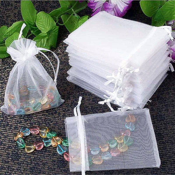 DMS RETAIL Net Fabric Drawstring Pouch for Dry Fruits Packing Organza Shagun Potli Wedding Party Favor Gift Bags 13X18 CMS PACK OF 15 Bags (WHITE)