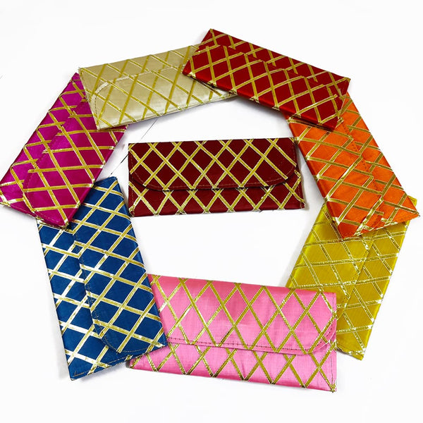 DMS RETAIL Gotapatti Raw Silk Purse Embellished Shagun Purse For Ladies, Return Gifts for Baby Shower, Cash Envelope for Women, Potli Bags for Gifts, Potli Clutch for Party Pack Of (10)