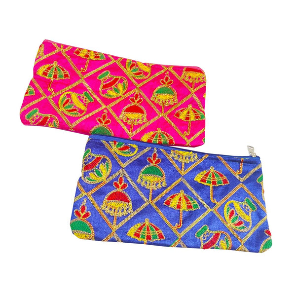 DMS RETAIL Traditional Umbrella Embroidery Purse for Women,Shagun Pouch,Return Gift For Wedding Mehndi Haldi Wedding Engagement Pooja Party Favor Bags Pack Of (3)