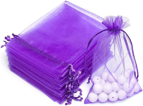 DMS RETAIL Return Gift Favors Organza Bags Shagun Potli Bags Wedding Party Favors Jewellery Packing Pouch Dry Fruit Pouch Sheer Candy Pouches Net Tissue Bags 8x10 CMS PACK OF 25 (PURPLE)