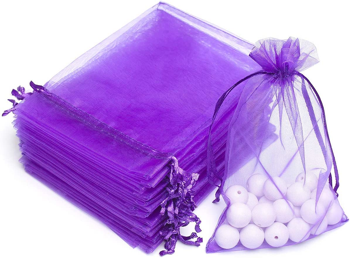 DMS RETAIL Shagun Potli Bags Organza Potli Pouch Sheer Pouches Candy Chocolate Pouches Drawstring Pouches 8X10 CMS 50 Pcs (PURPLE)