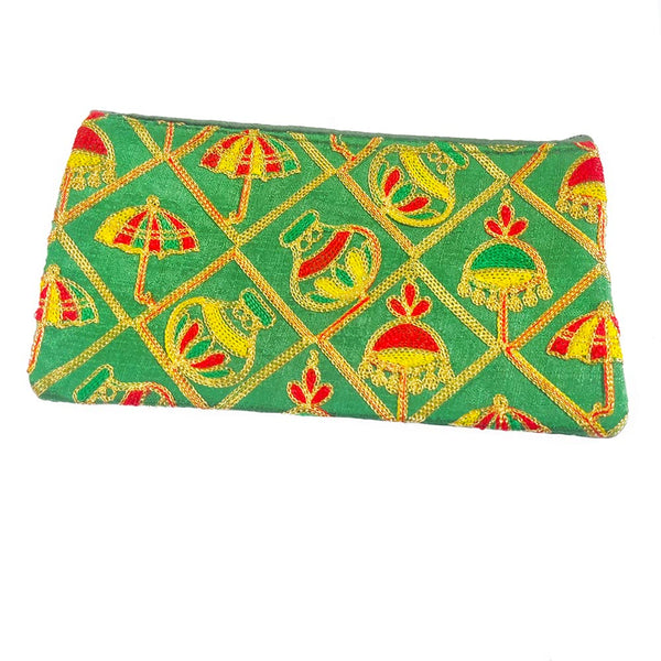 DMS RETAIL Traditional Umbrella Embroidery Purse for Women,Shagun Pouch,Return Gift For Wedding Mehndi Haldi Wedding Engagement Pooja Party Favor Bags Pack Of (3)