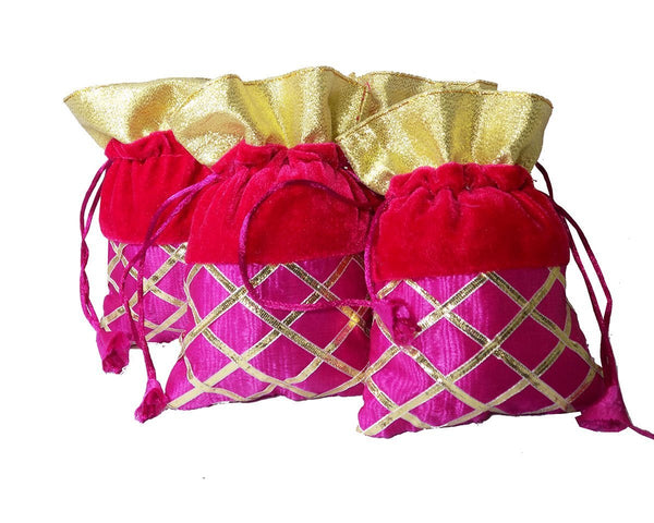 DMS RETAIL Velvet Crisscross Potli Bag (Multicolour) - Pack of 4