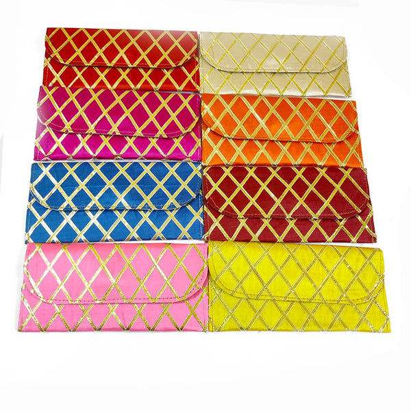 DMS RETAIL Gotapatti Raw Silk Purse Embellished Shagun Purse For Ladies, Return Gifts for Baby Shower, Cash Envelope for Women, Potli Bags for Gifts, Potli Clutch for Party Pack Of (10)