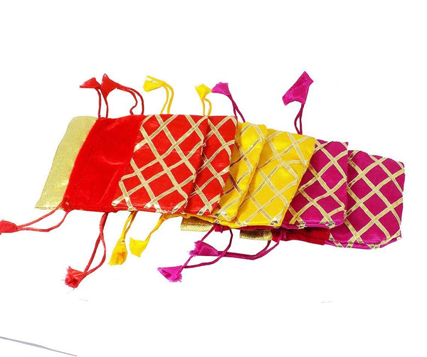 DMS RETAIL Velvet Crisscross Potli Bag (Multicolour) - Pack of 4