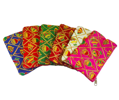 DMS RETAIL Traditional Umbrella Embroidery Purse for Women,Shagun Pouch,Return Gift For Wedding Mehndi Haldi Wedding Engagement Pooja Party Favor Bags Pack Of (6)