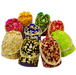 DMS RETAIL Velvet Embellished Potli Bag For Women Combo Of 9 Potli Bags