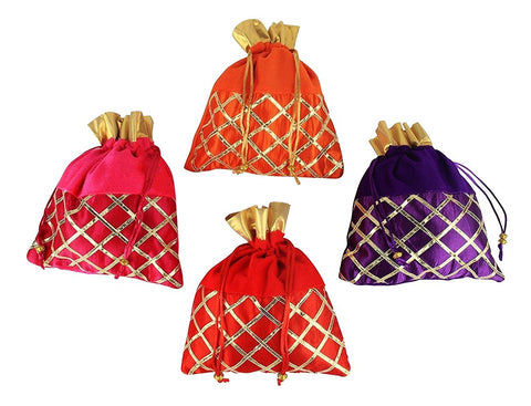 DMS RETAIL Return Gift Bags/Wedding Party Favor/Jewellery Pouch/Shagun Gift Pouch/Velvet Shimmer Potli Bag/Shagun Pouch/Ethnic Bag/Return Gift Potli Bags Pack of 8 (Small)