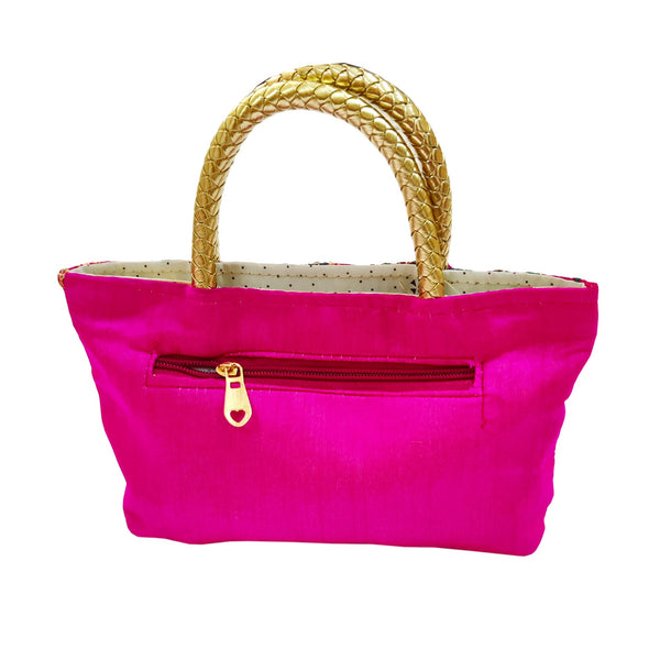 DMS RETAIL Traditional Vintage Embroidered Potli Purse for Women with Zipper, Potli Bags for Return Gifts, Potli Pouches for Baby Shower, Potli Purse for Ladies, Potli Bags for Gifting (MAGENTA)