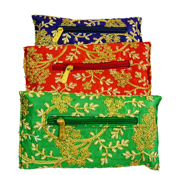 DMS RETAIL Embroidered Silk Clutch Purse For Women Round Shape Envelope Clutches for women (Pack Of 6)