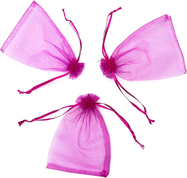 DMS RETAIL Shagun Potli Bags Organza Potli Pouch Sheer Pouches Candy Chocolate Pouches Drawstring Pouches 8X10 CMS 50 Pcs (MAGENTA)