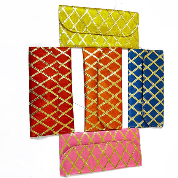 DMS RETAIL Gotapatti Raw Silk Purse Embellished Shagun Purse For Ladies, Return Gifts for Baby Shower, Cash Envelope for Women, Potli Bags for Gifts, Potli Clutch for Party Pack Of (10)