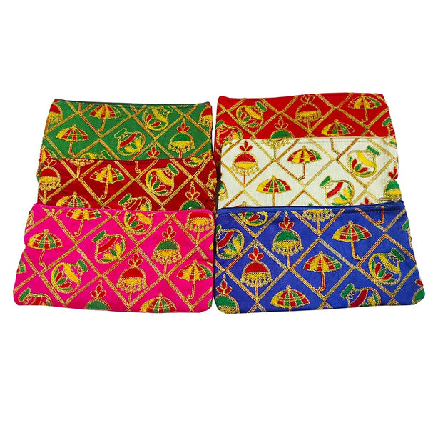 DMS RETAIL Traditional Umbrella Embroidery Purse for Women,Shagun Pouch,Return Gift For Wedding Mehndi Haldi Wedding Engagement Pooja Party Favor Bags Pack Of (3)