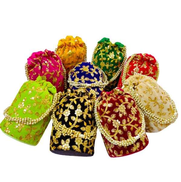 DMS RETAIL Velvet Embellished Potli Bag For Women Combo Of 9 Potli Bags