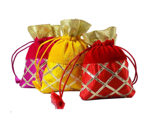 DMS RETAIL Velvet Crisscross Potli Bag (Multicolour) - Pack of 4