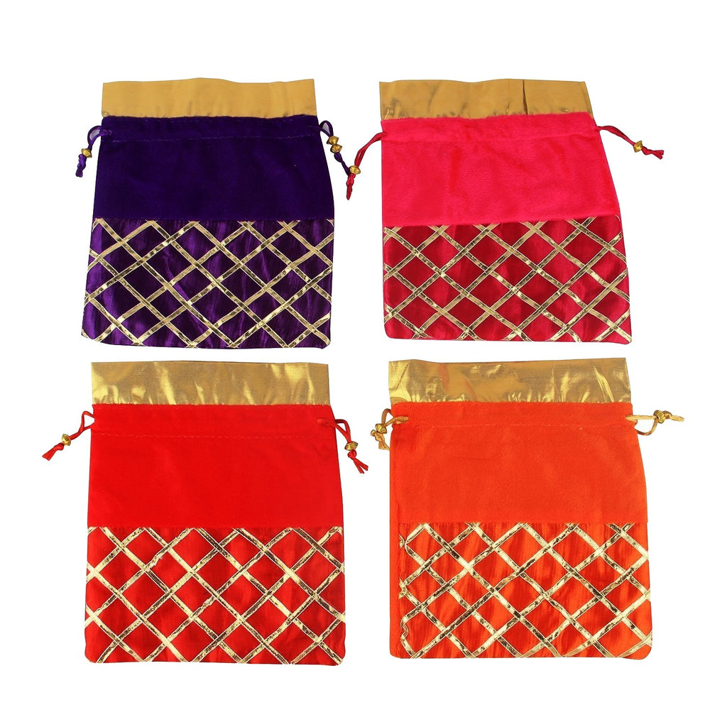 DMS RETAIL Return Gift Bags/Wedding Party Favor/Jewellery Pouch/Shagun Gift Pouch/Velvet Shimmer Potli Bag/Shagun Pouch/Ethnic Bag/Return Gift Potli Bags Pack of 8 (Small)