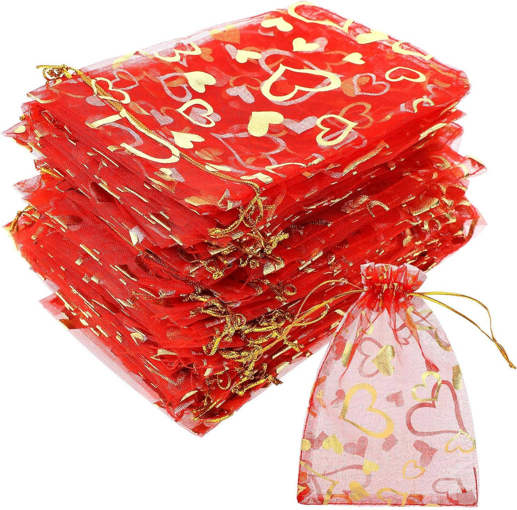 DMS RETAIL RED Organza Bags for Return Gift 100 Pcs ||10X14 CMS|| Net Fabric Drawstring Pouch for Dry Fruits Packing, Wedding Party Favour Gift Bags Pack Of (15)