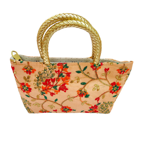 DMS RETAIL Traditional Vintage Embroidered Potli Purse for Women with Zipper, Potli Bags for Return Gifts, Potli Pouches for Baby Shower, Potli Purse for Ladies, Potli Bags for Gifting (PEACH)