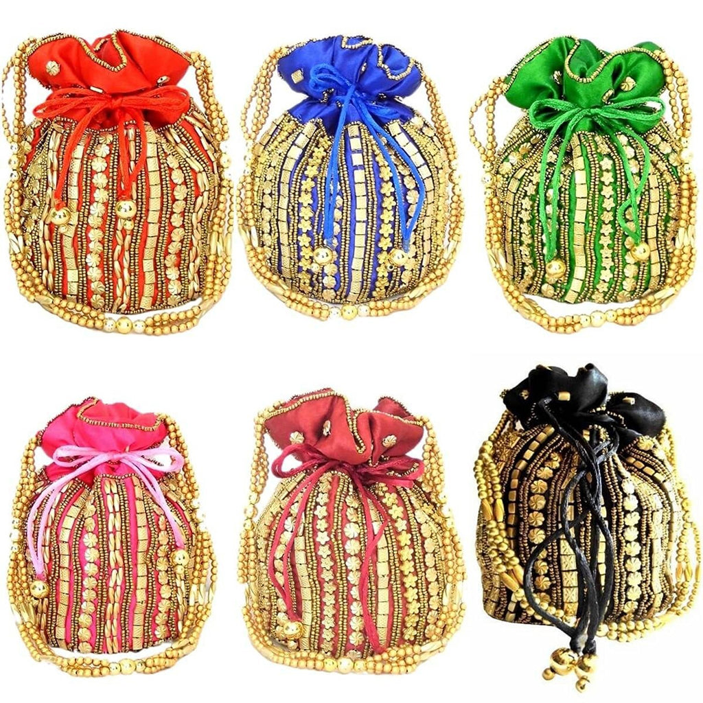 DMS RETAIL Women's Multi Color Potli Bag with Bead Work - Hand