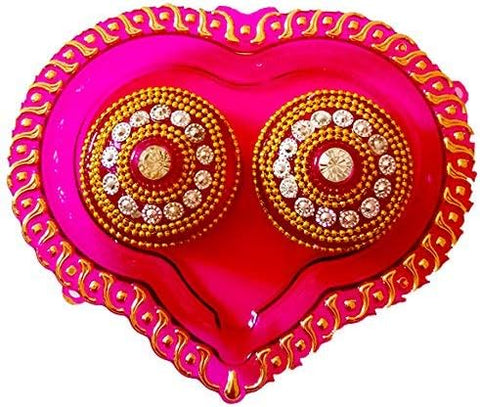 Acrylic Heart Shape Pooja Thali with 2 Kumkum Chawal Holder (Multi_2.5 Inch X 2.5 Inch X 2.5 Inch) dmsretail