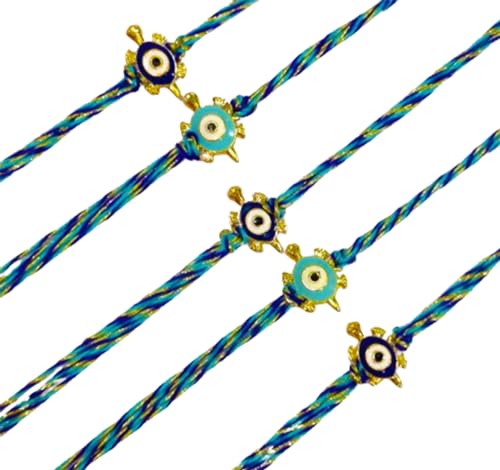 DMS RETAIL Beautiful Designer Rakhi With Tortoise/Evil Eye Charm Dark Blue Thread Rakhi For Raksha Bandhan Set Of 5 Rakhi dmsretail