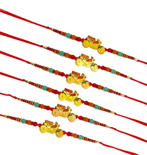 DMS RETAIL Bike Bro Bracelet Rakhi For Brother | | rakhi || rakhi set || rakhi for brother Festival Rakshabandhan Set Of 6 dmsretail