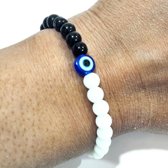 DMS RETAIL Black And White HANDMADE EVIL EYE NAZAR BRACELET ADJUSTABLE  WRISTBAND BRACELET FRIENDSHIP BAND FOR WOMEN MEN- NAZAR BRACELET Set Of