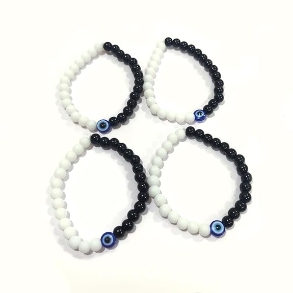 DMS RETAIL Black And White HANDMADE EVIL EYE NAZAR BRACELET ADJUSTABLE WRISTBAND BRACELET FRIENDSHIP BAND FOR WOMEN MEN- NAZAR BRACELET Set Of 4 dmsretail