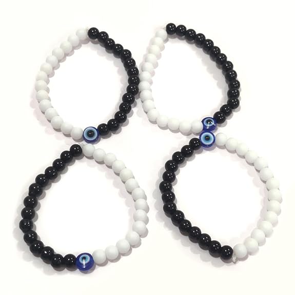 DMS RETAIL Black And White HANDMADE EVIL EYE NAZAR BRACELET ADJUSTABLE WRISTBAND BRACELET FRIENDSHIP BAND FOR WOMEN MEN- NAZAR BRACELET Set Of 4 dmsretail