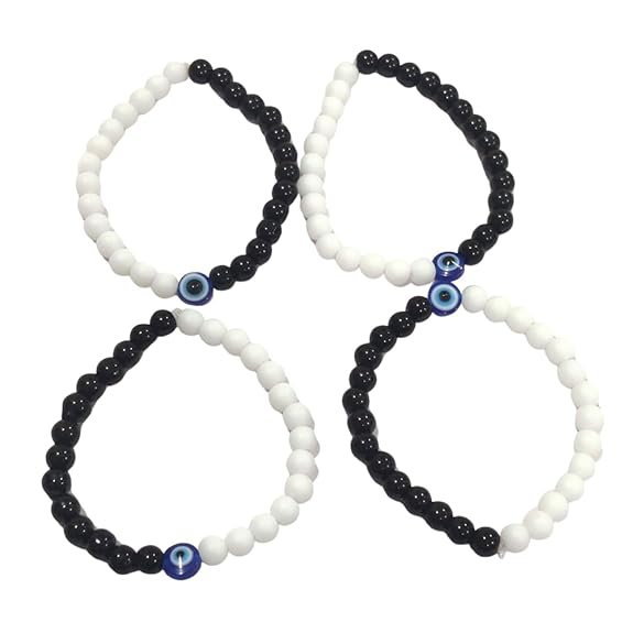 DMS RETAIL Black And White HANDMADE EVIL EYE NAZAR BRACELET ADJUSTABLE WRISTBAND BRACELET FRIENDSHIP BAND FOR WOMEN MEN- NAZAR BRACELET Set Of 6 dmsretail