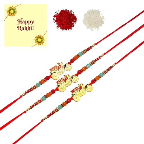 DMS RETAIL Combo Set of 3 Sports Rakhi - Bike Lovers Unique and Trending Rakhi With Greeting Card And Roli Cahwal dmsretail