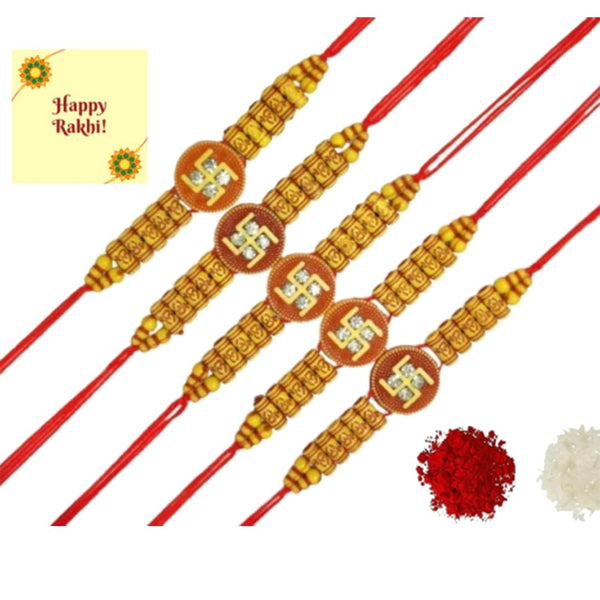 DMS RETAIL Combo of 12 Swastik Om Rakhi For Brother and Bhabhi - Rakhi For Brother Kids - Ganesha Rakhi For Bhaiya Brother With Roli Chandan, Greeting Card dmsretail