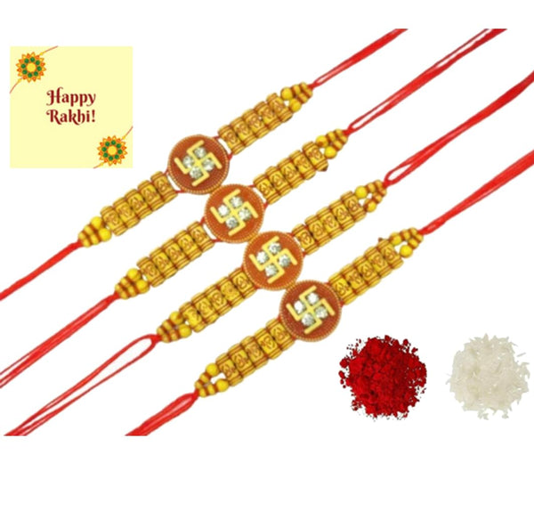 DMS RETAIL Combo of 4 Dora Rakhi Set for Men with Roli Chawal Best Wishes Greeting Card–Raksha Bandhan rakhi for Brother With Roli Chawal | Rakhi for Bhai Bro dmsretail