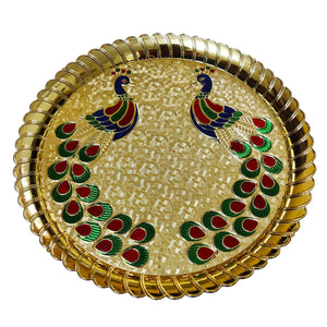 DMS RETAIL Designer Acrylic Peacock Pooja thali for Rakhi Diwali Festival Ethnic Puja Thali Gift for Diwali Engagement Platter, Home, Temple, Office, Wedding Return Gift Items Big Size 11 Inches dmsretail